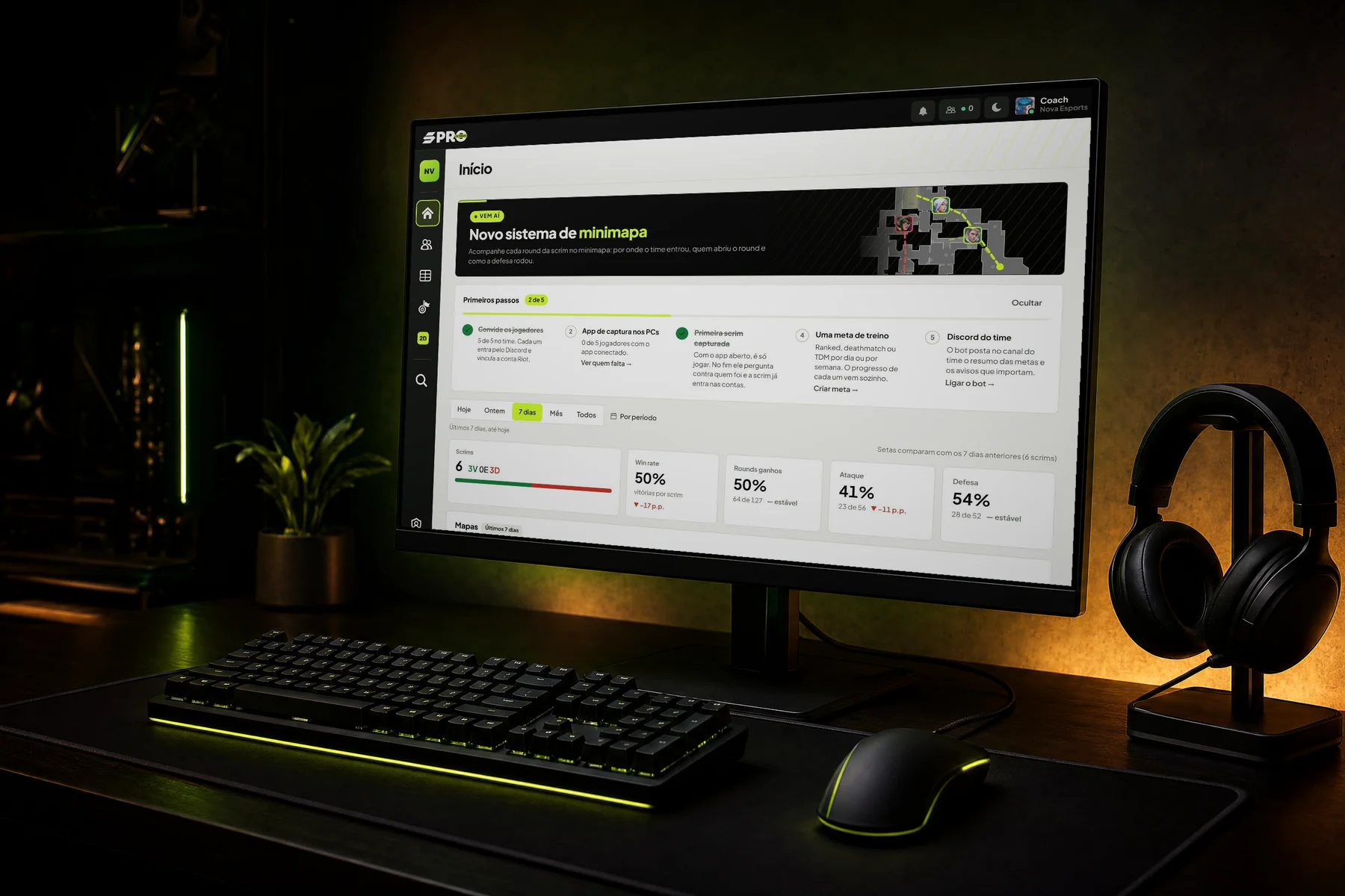 Painel do Pro Scrims aberto em um monitor gamer