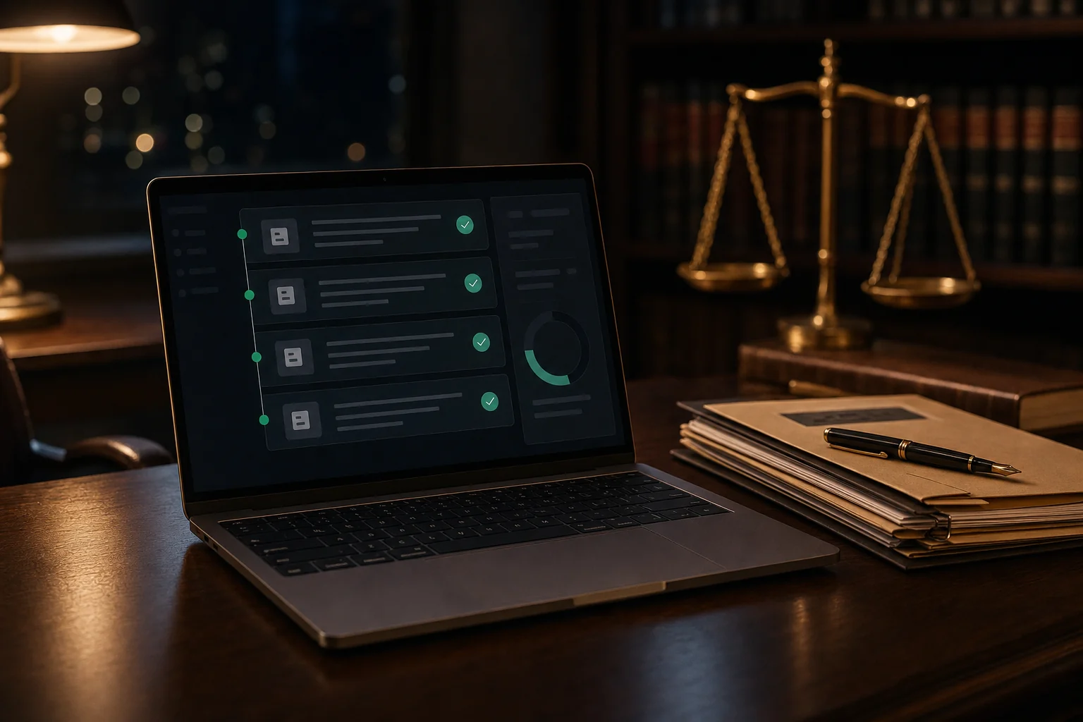 Notebook com automação jurídica em escritório