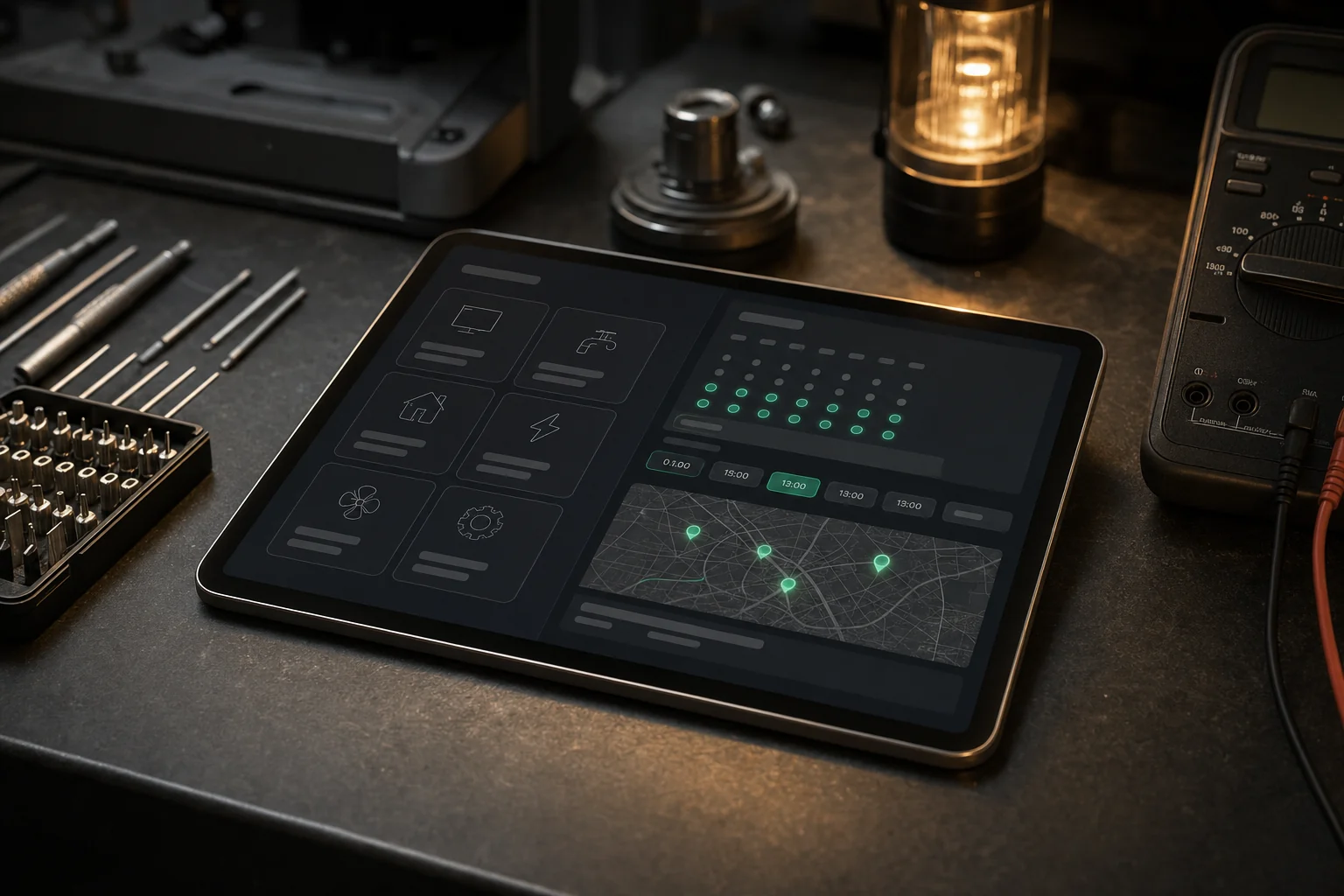 Tablet com plataforma de agendamento de serviços técnicos