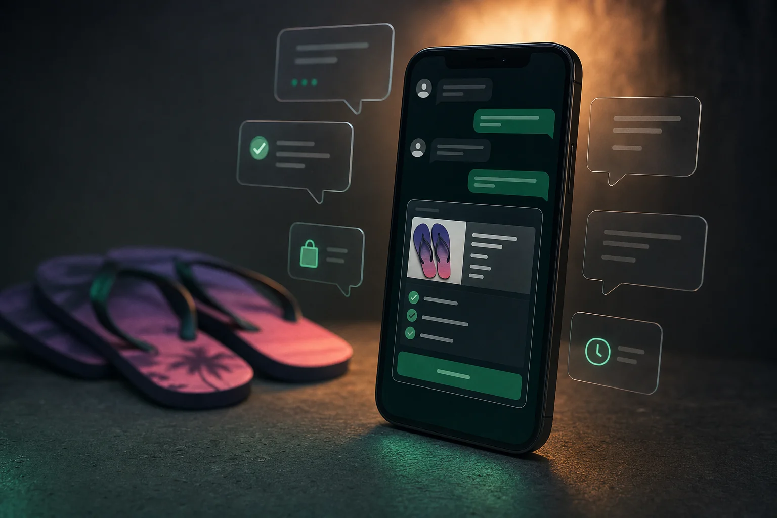 Celular com atendimento automatizado e chinelos personalizados